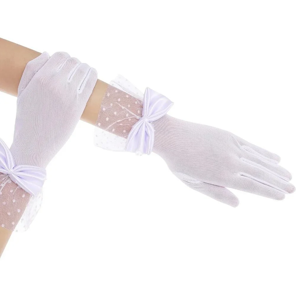 Women's Bow Gloves White Short Lace Evening Wedding Accessories Party Prom